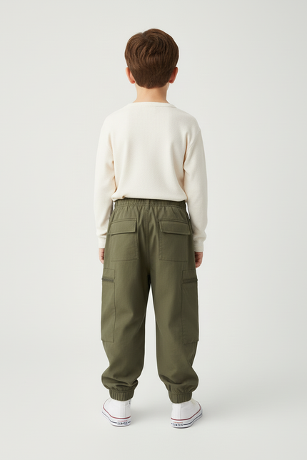 Pantalon Beige Cargo Enfant Décontracté Multipoches Robuste - Kaki Toile - vue 2