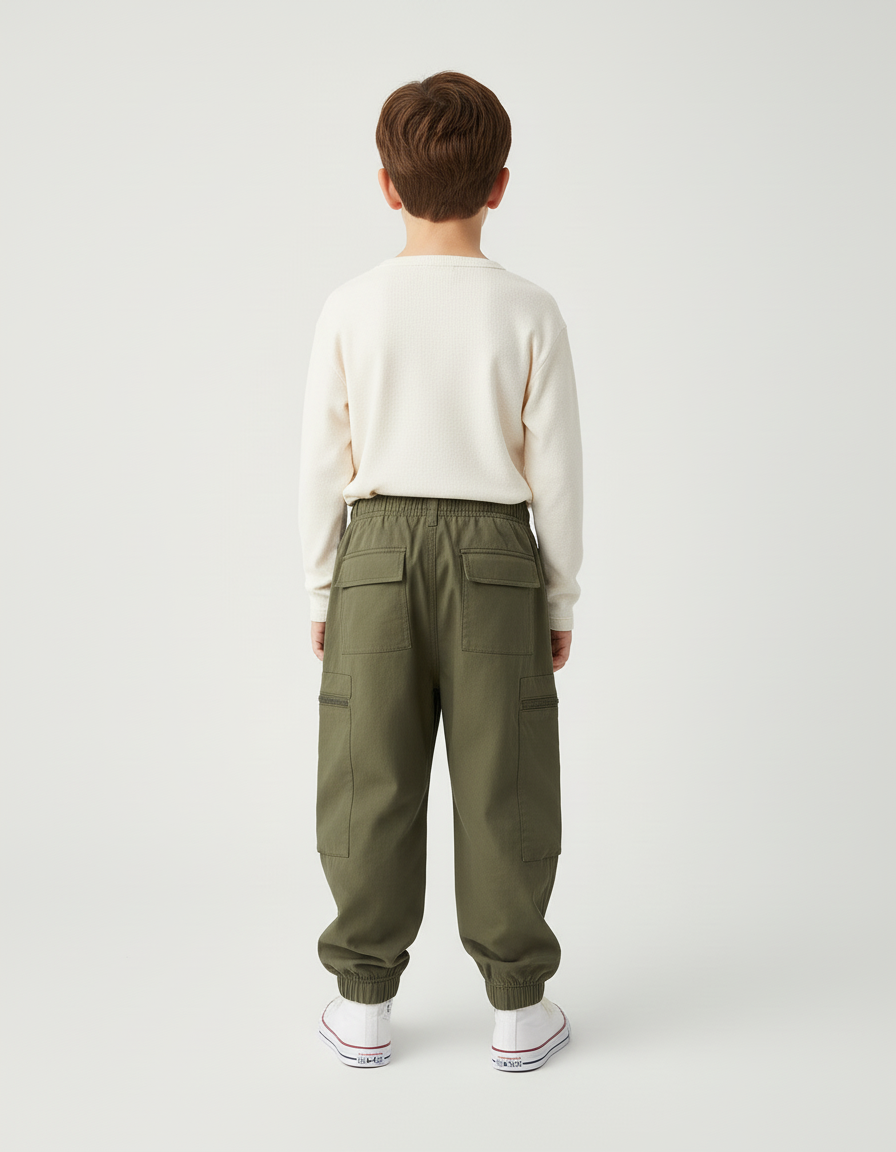 Pantalon Beige Cargo Enfant Décontracté Multipoches Robuste - Kaki Toile - vue 2