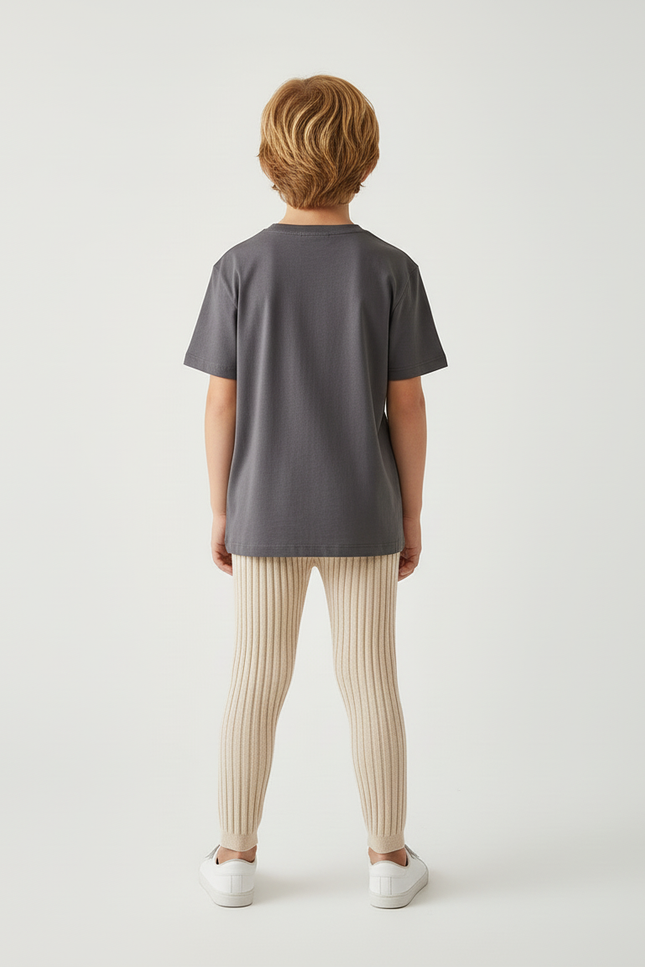 Pantalon Beige Côtelé Tricoté Slim Enfant - Maille - vue 2