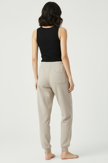 Pantalon Beige Doux Laine Confortable Jogging Femme - Gris Molleton - vue 2