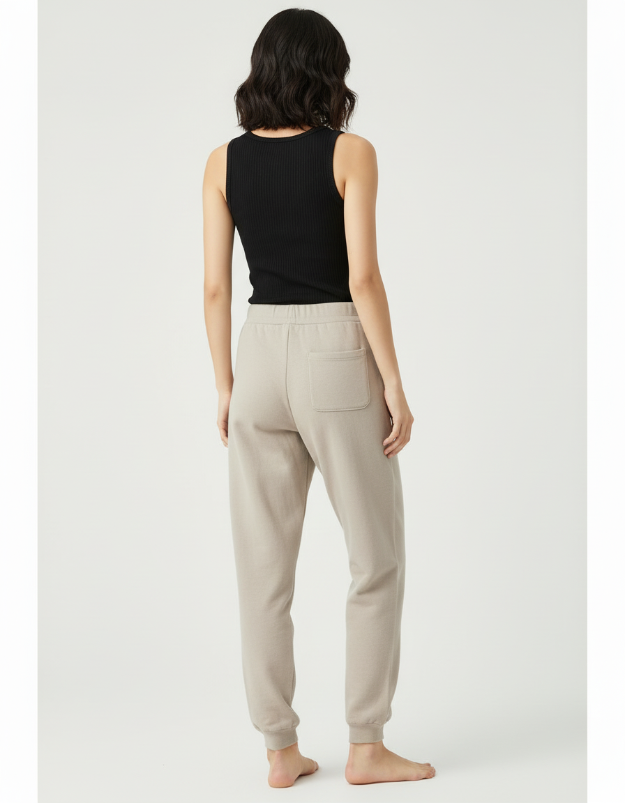 Pantalon Beige Doux Laine Confortable Jogging Femme - Gris Molleton - vue 2