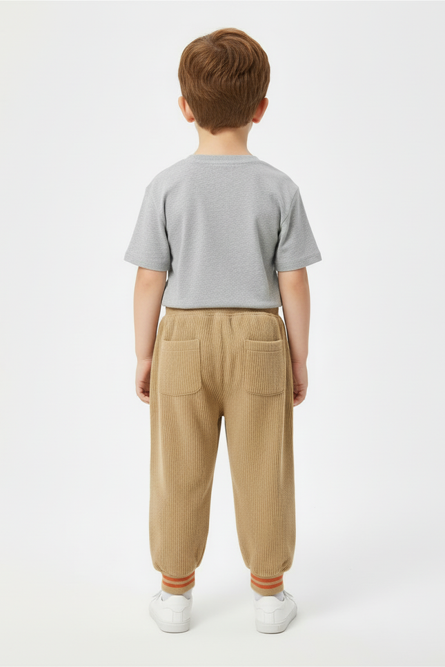 Pantalon Beige Côtelé Oursons Ample Décontracté Enfant - Cordé - vue 2