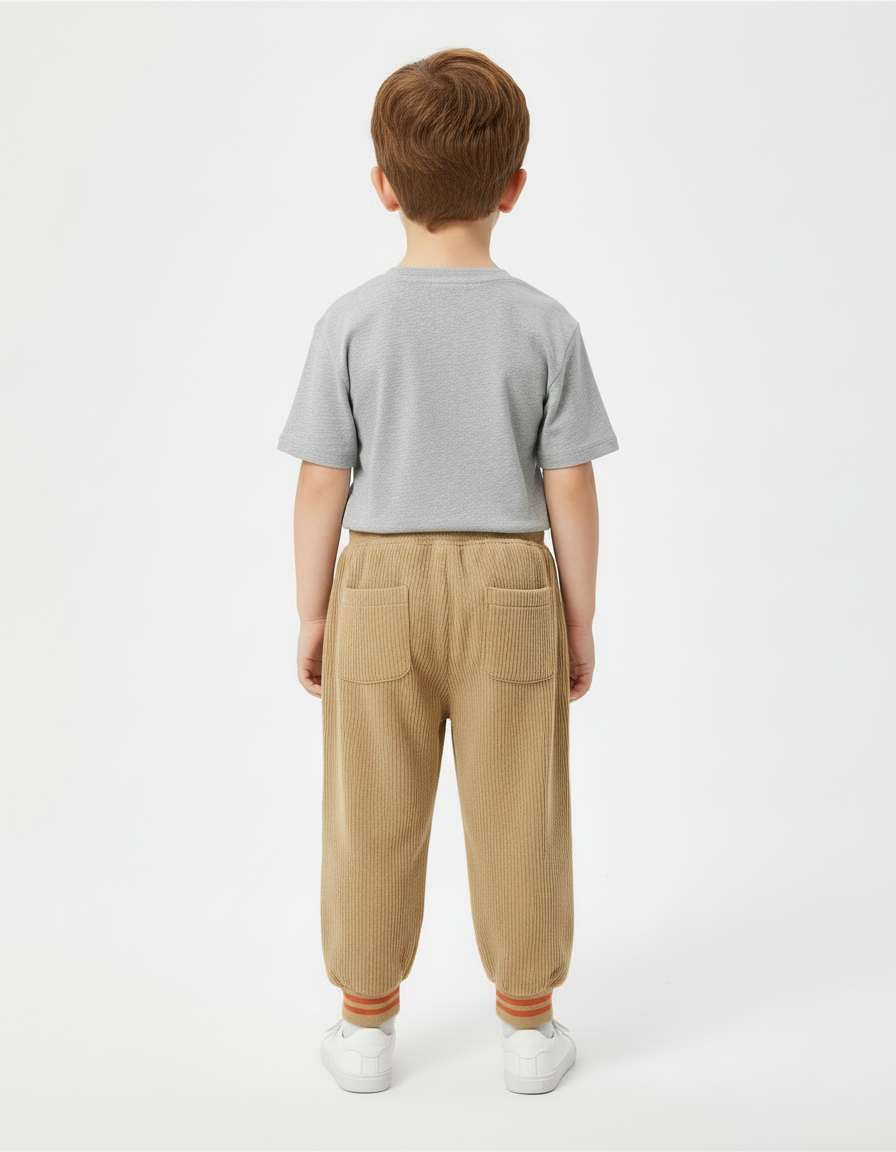 Pantalon Beige Côtelé Oursons Ample Décontracté Enfant - Cordé - vue 2