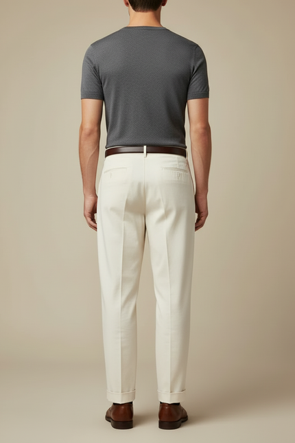 Pantalon Beige Plissé Élégant Décontracté Homme Coton - vue 2