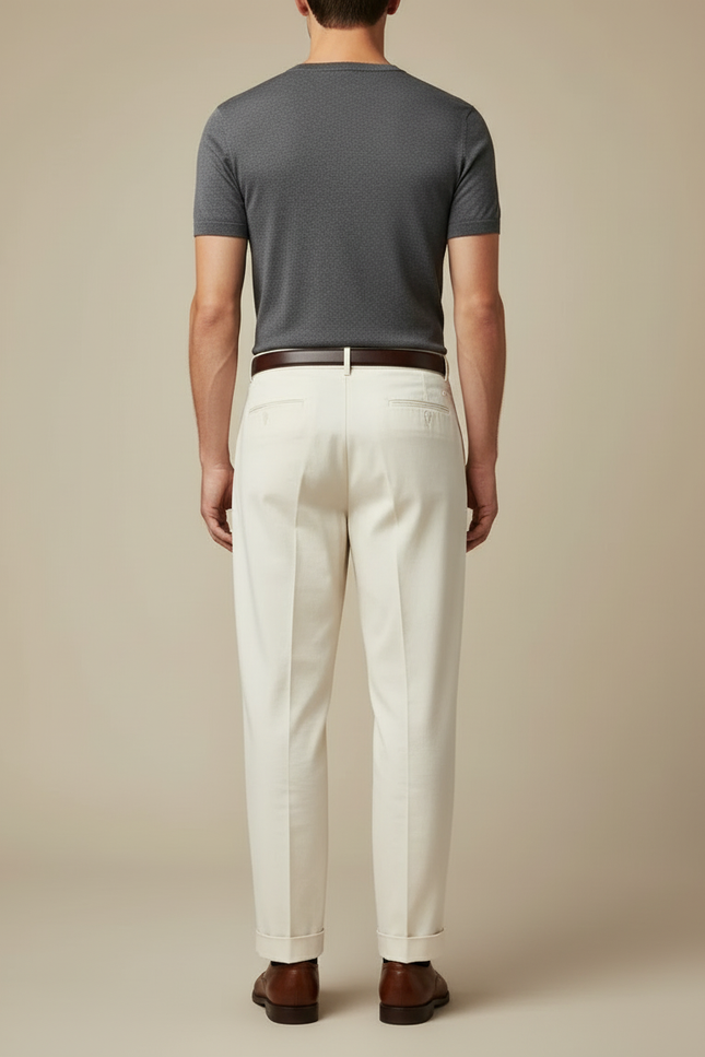 Pantalon Beige Plissé Élégant Décontracté Homme Coton - vue 2