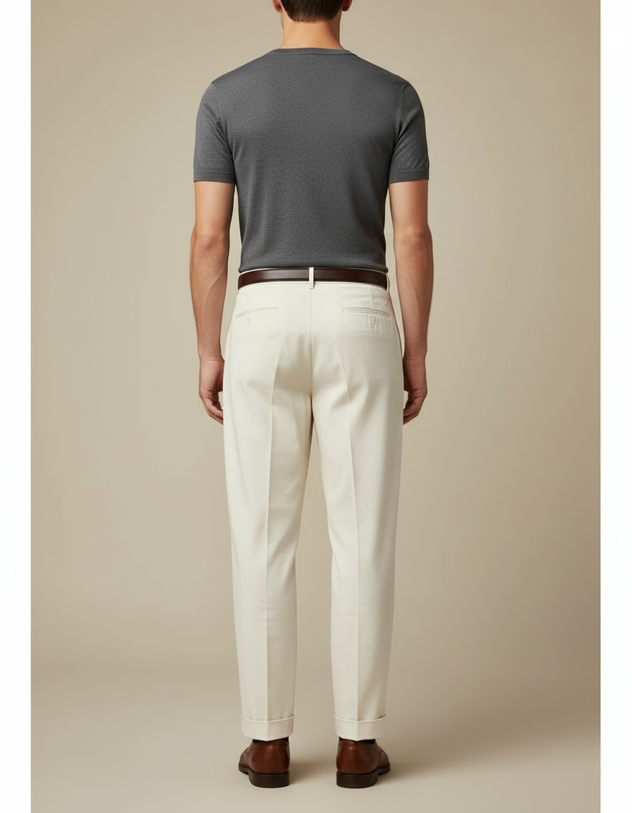 Pantalon Beige Plissé Élégant Décontracté Homme Coton - vue 2