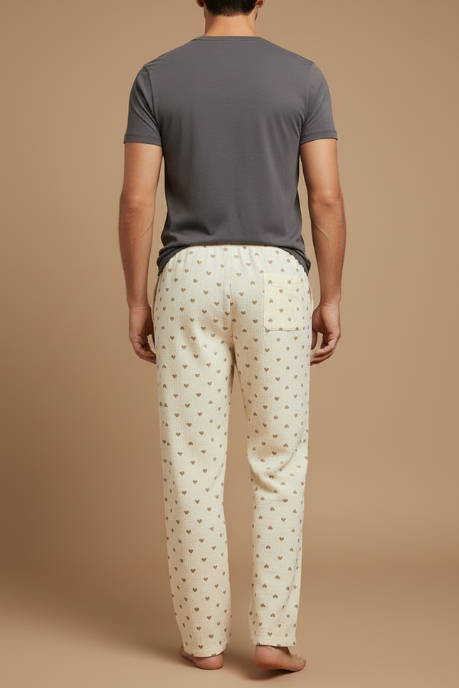 Pantalon Beige Coton Ample Motif Cœurs Homme - vue 2