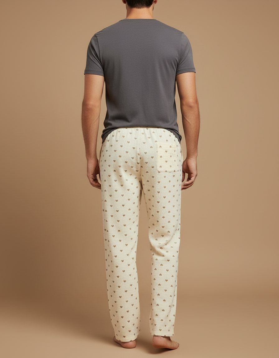 Pantalon Beige Coton Ample Motif Cœurs Homme - vue 2