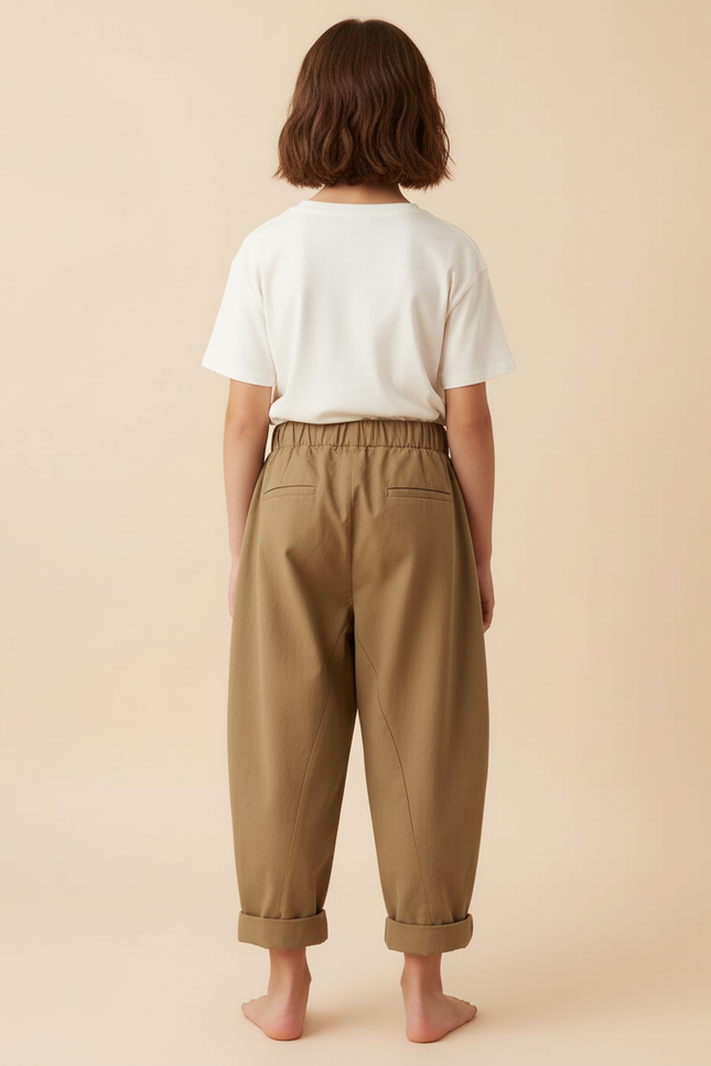 Pantalon Beige Ample Coton Enfant Décontracté Uni - Kaki - vue 2