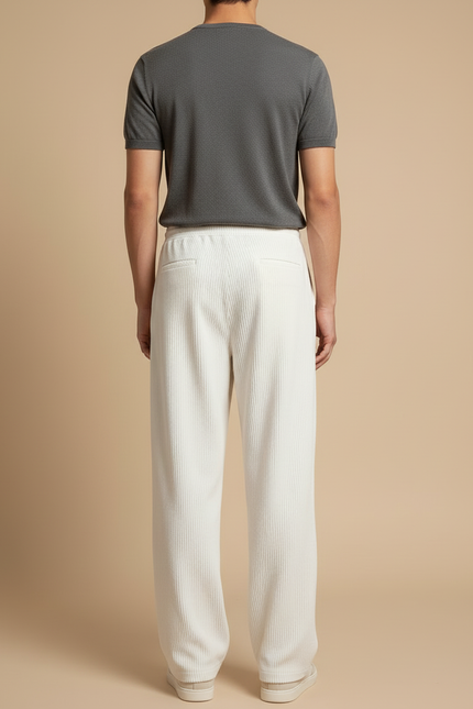 Pantalon Beige Côtelé Ample Droit Homme Cordon - Cordé - vue 2
