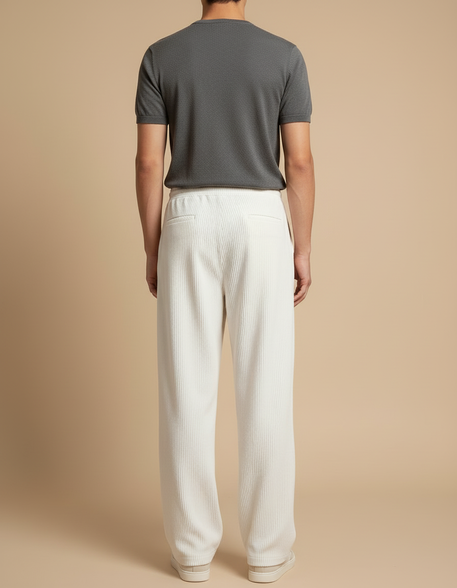 Pantalon Beige Côtelé Ample Droit Homme Cordon - Cordé - vue 2