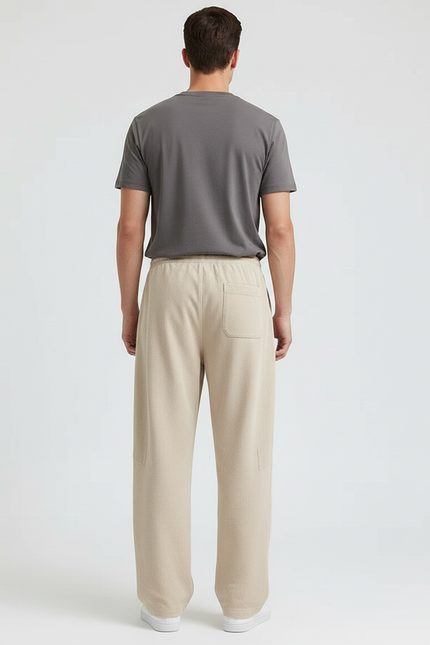Pantalon Beige Ample Cordon Décontracté Large Homme - Molleton - vue 2