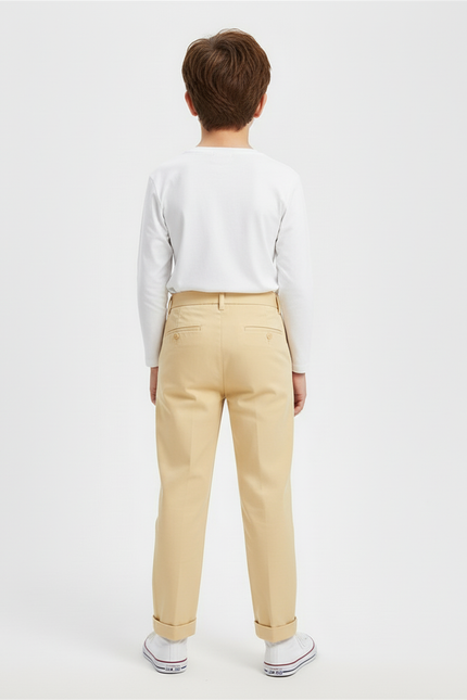 Pantalon Beige Plissé Droit Classique Garçon - Gabardine - vue 2