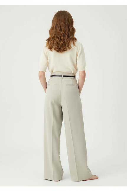 Pantalon Beige Ample Plissé Droit Élégant - Polyester - vue 2