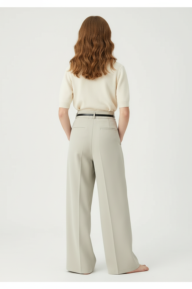 Pantalon Beige Ample Plissé Droit Élégant - Polyester - vue 2