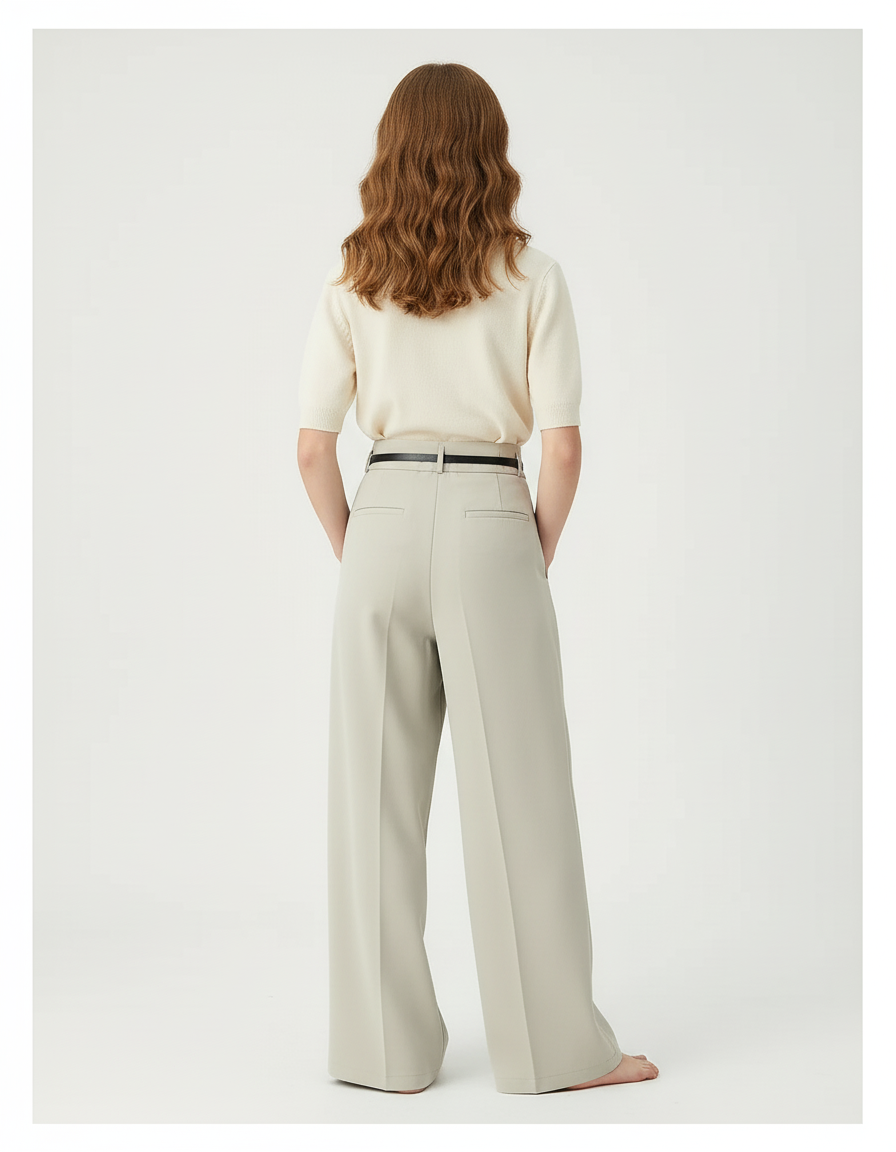 Pantalon Beige Ample Plissé Droit Élégant - Polyester - vue 2