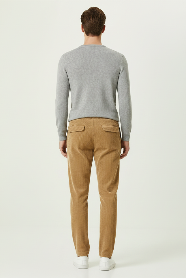 Pantalon Beige Côtelé Homme Cordon Décontracté Élastique - Camel Cordé - vue 2
