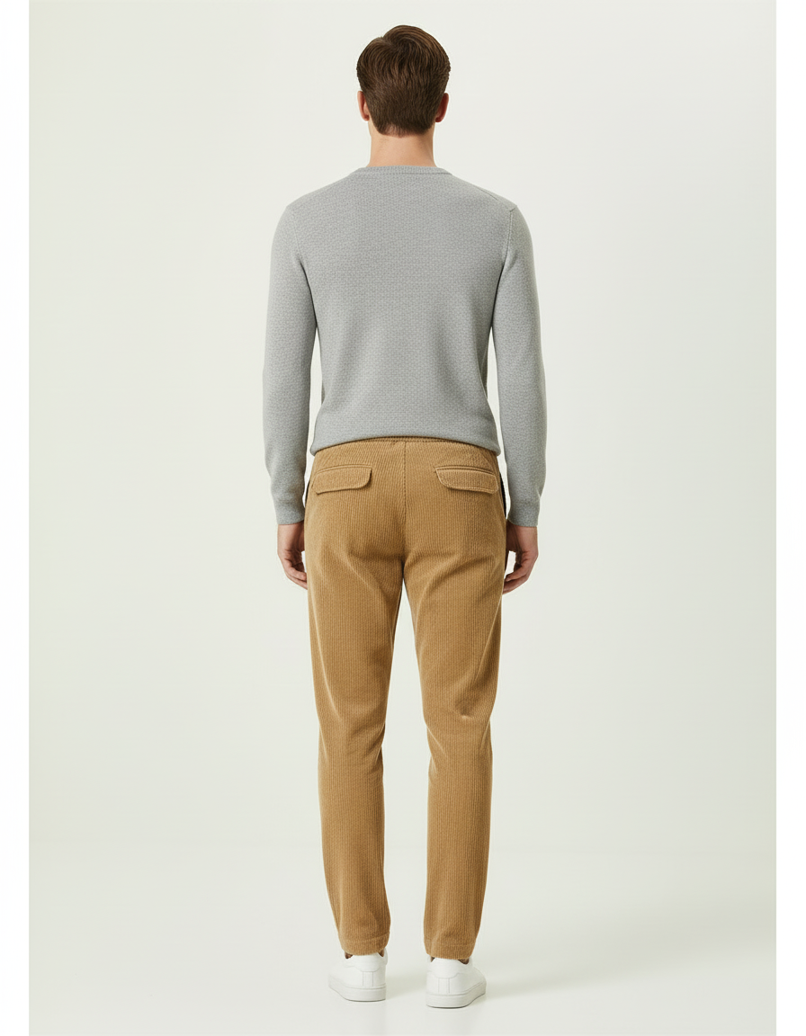 Pantalon Beige Côtelé Homme Cordon Décontracté Élastique - Camel Cordé - vue 2