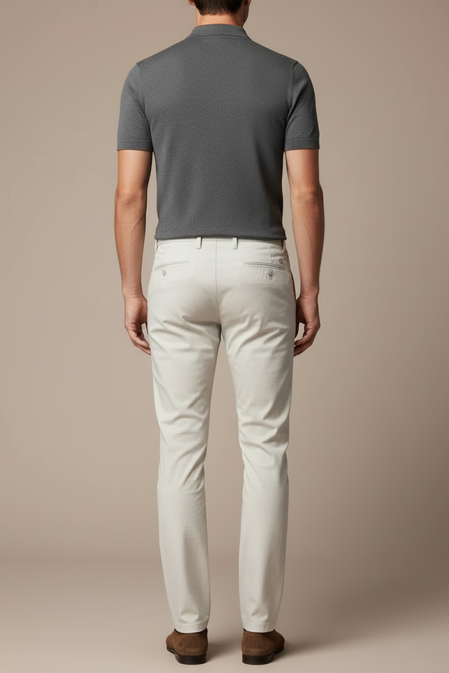 Pantalon Beige Coton Coupe Droite Élégant Homme - Gabardine - vue 2