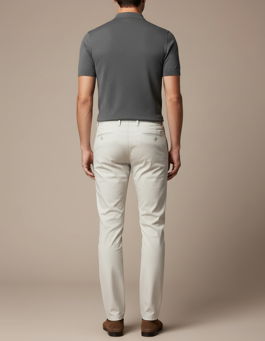 Pantalon Beige Coton Coupe Droite Élégant Homme - Gabardine - vue 2