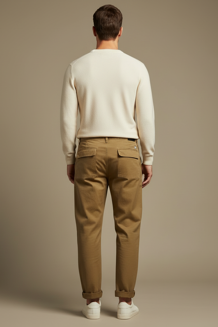 Pantalon Beige Cargo Ample Coton Décontracté Homme - Kaki Toile - vue 2