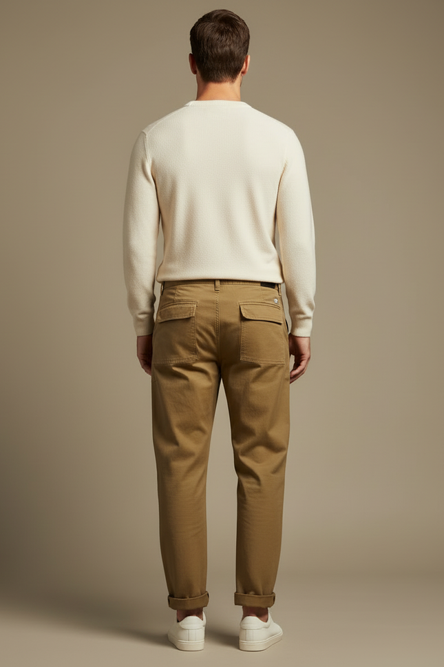 Pantalon Beige Cargo Ample Coton Décontracté Homme - Kaki Toile - vue 2