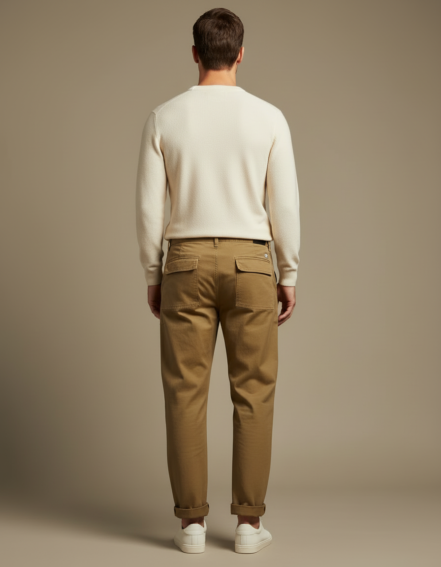 Pantalon Beige Cargo Ample Coton Décontracté Homme - Kaki Toile - vue 2