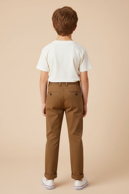 Pantalon Beige Droit Coton Garçon Élégant Pli - Marron - vue 2
