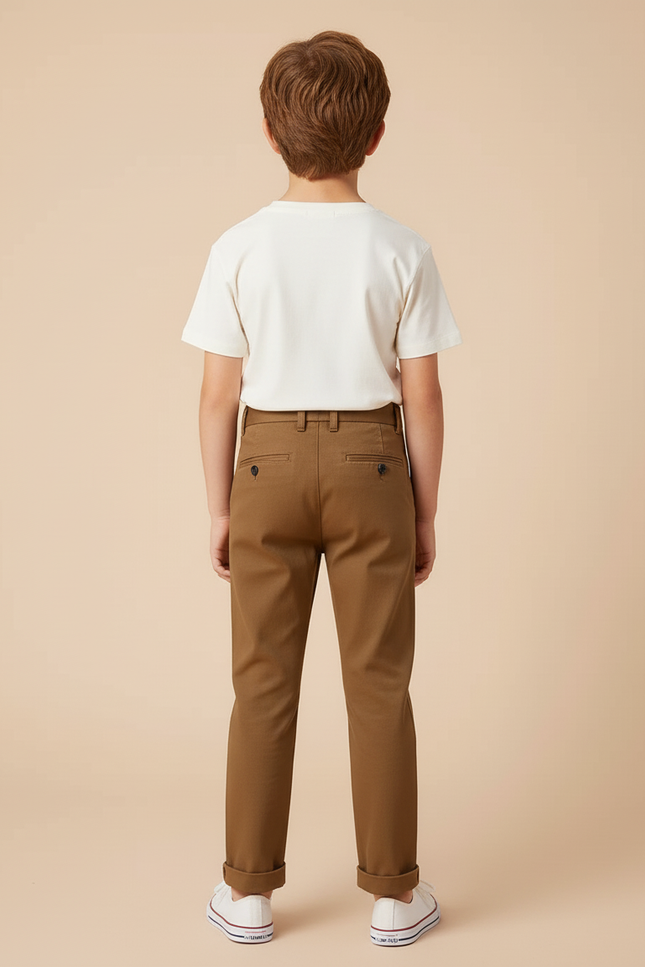 Pantalon Beige Droit Coton Garçon Élégant Pli - Marron - vue 2