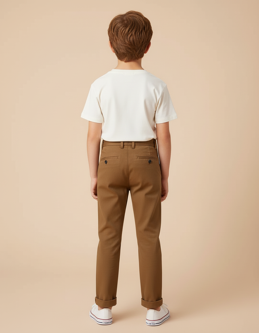 Pantalon Beige Droit Coton Garçon Élégant Pli - Marron - vue 2