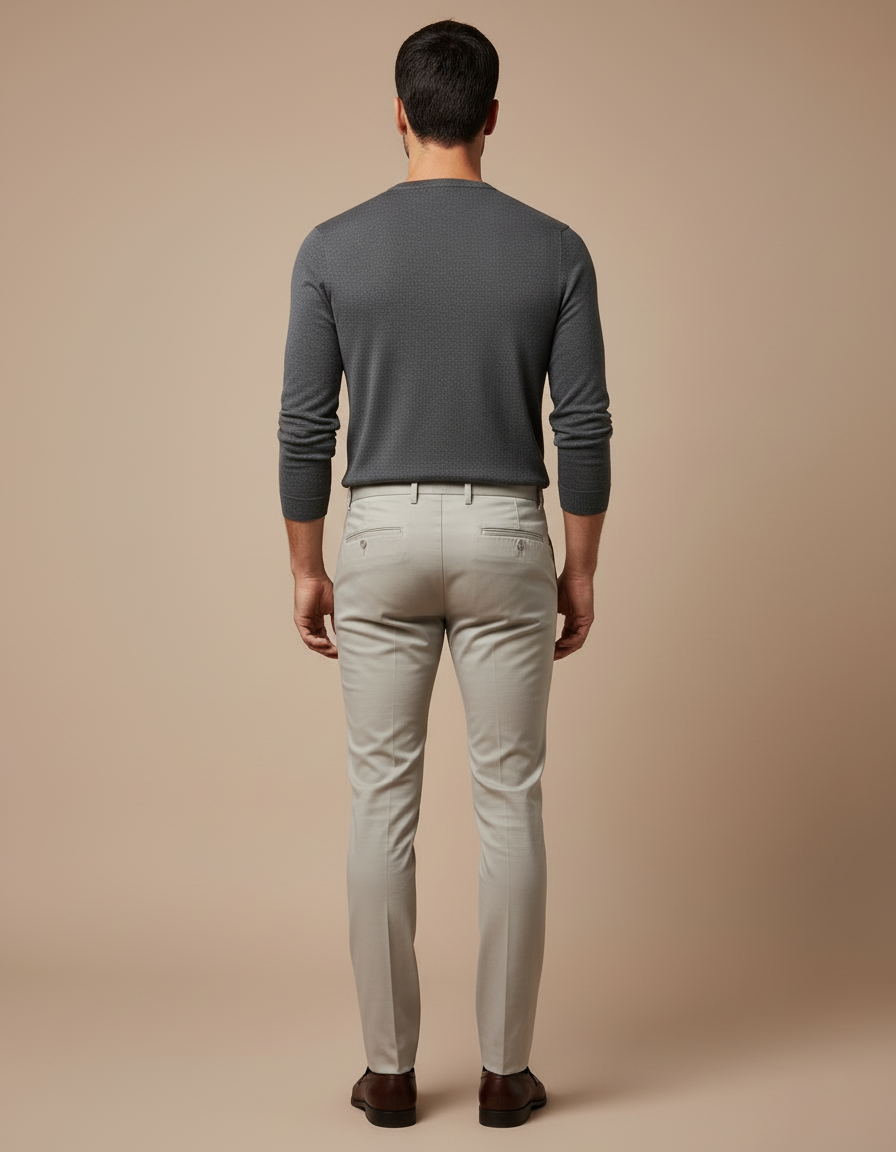 Pantalon Cigarette Beige - Gabardine - vue 2