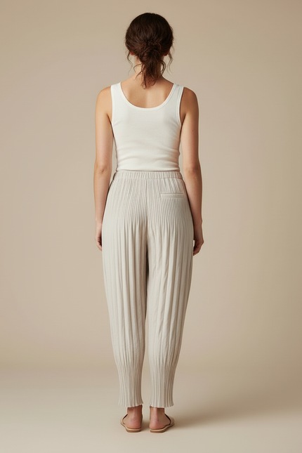 Pantalon Beige Plissé Ample Décontracté Fluide Femme - Polyester - vue 2