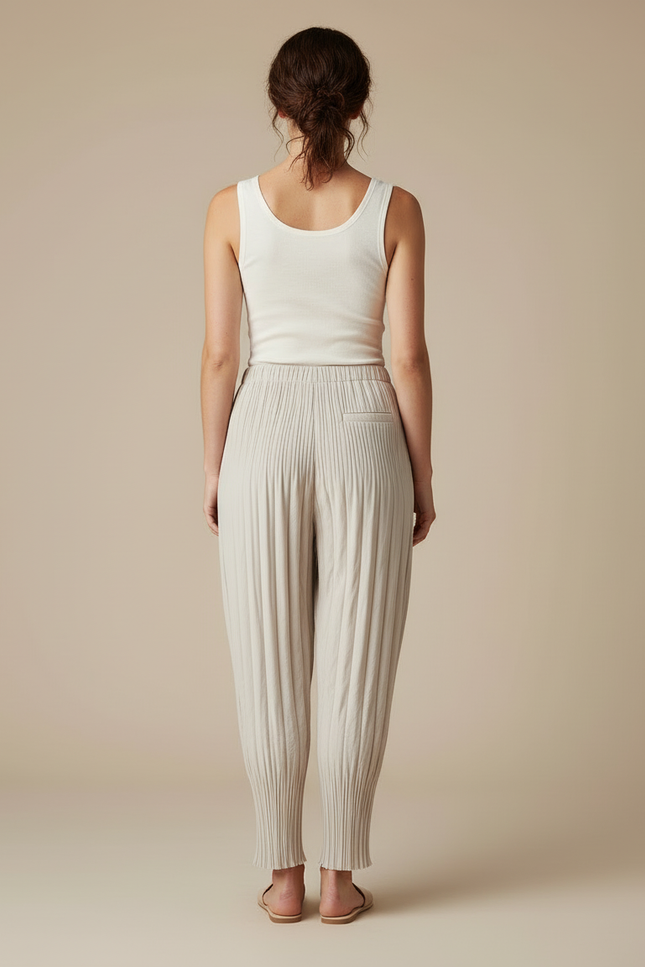 Pantalon Beige Plissé Ample Décontracté Fluide Femme - Polyester - vue 2