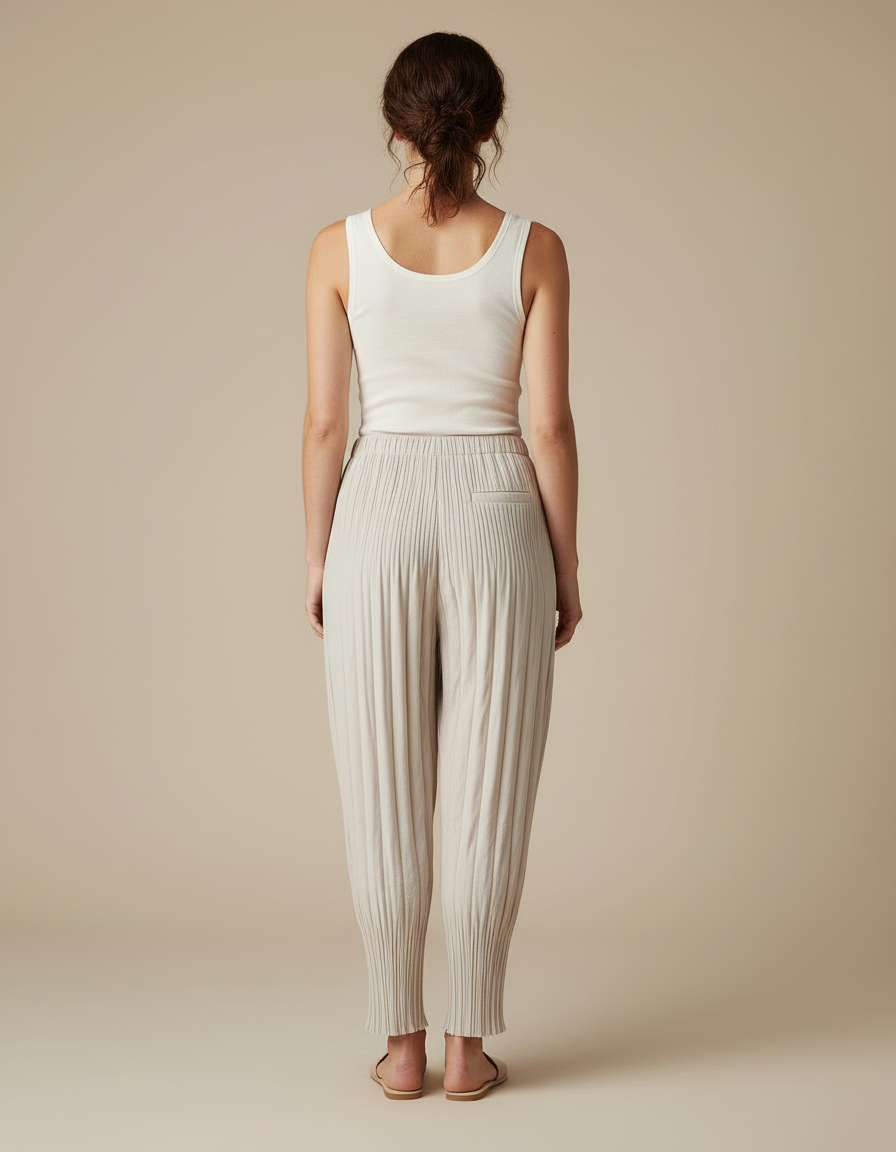 Pantalon Beige Plissé Ample Décontracté Fluide Femme - Polyester - vue 2