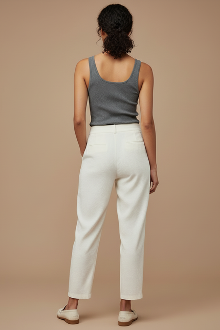 Pantalon Beige Crème Ample Plissé Décontracté Femme - Coton - vue 2