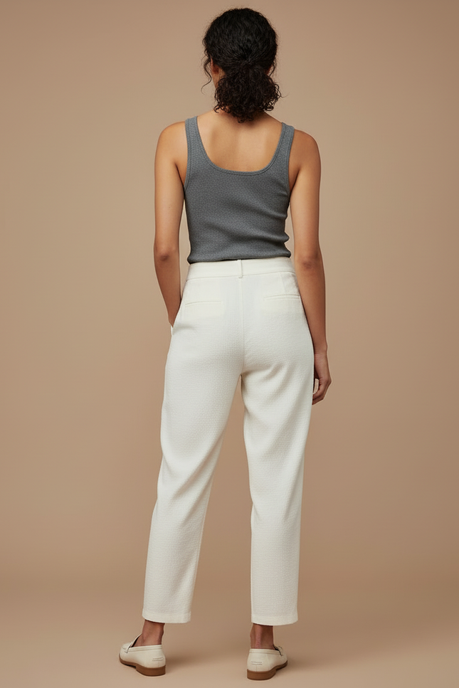 Pantalon Beige Crème Ample Plissé Décontracté Femme - Coton - vue 2