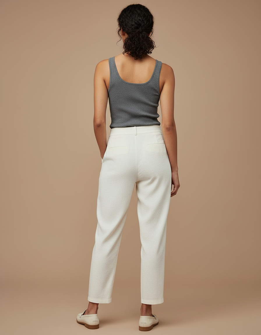 Pantalon Beige Crème Ample Plissé Décontracté Femme - Coton - vue 2
