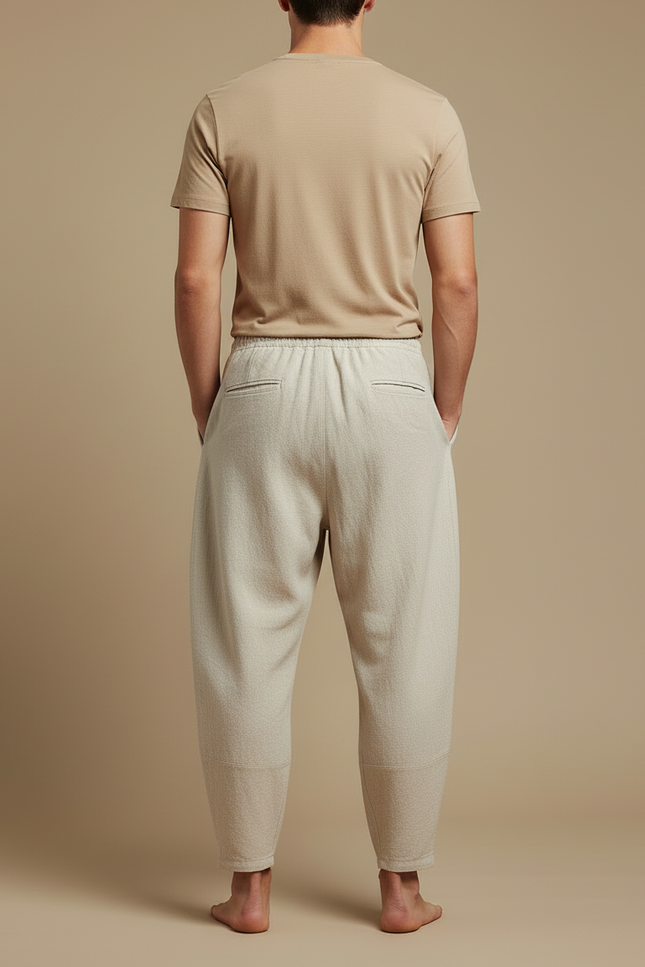 Pantalon Beige Coton Ample Décontracté Homme Cordon - Lin - vue 2