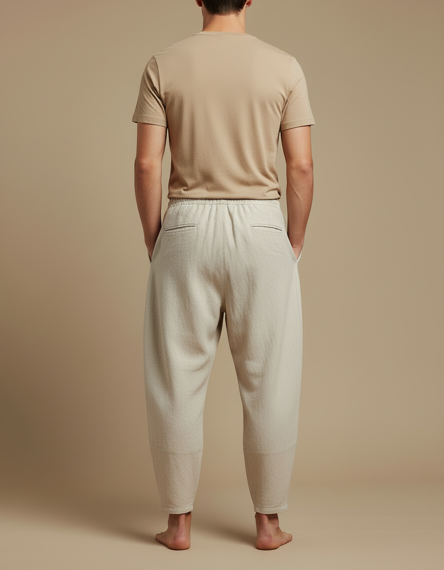 Pantalon Beige Coton Ample Décontracté Homme Cordon - Lin - vue 2