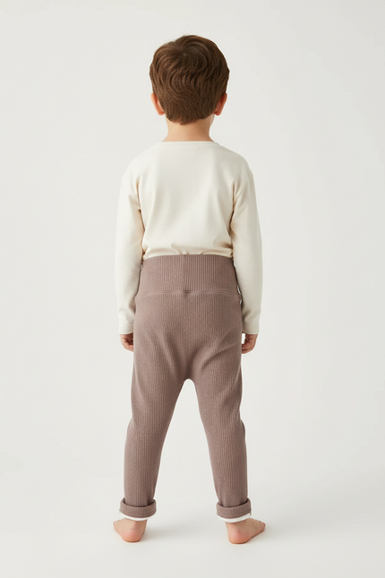 Pantalon Beige Côtelé Élastique Chaud Hiver Enfant - Maille - vue 2
