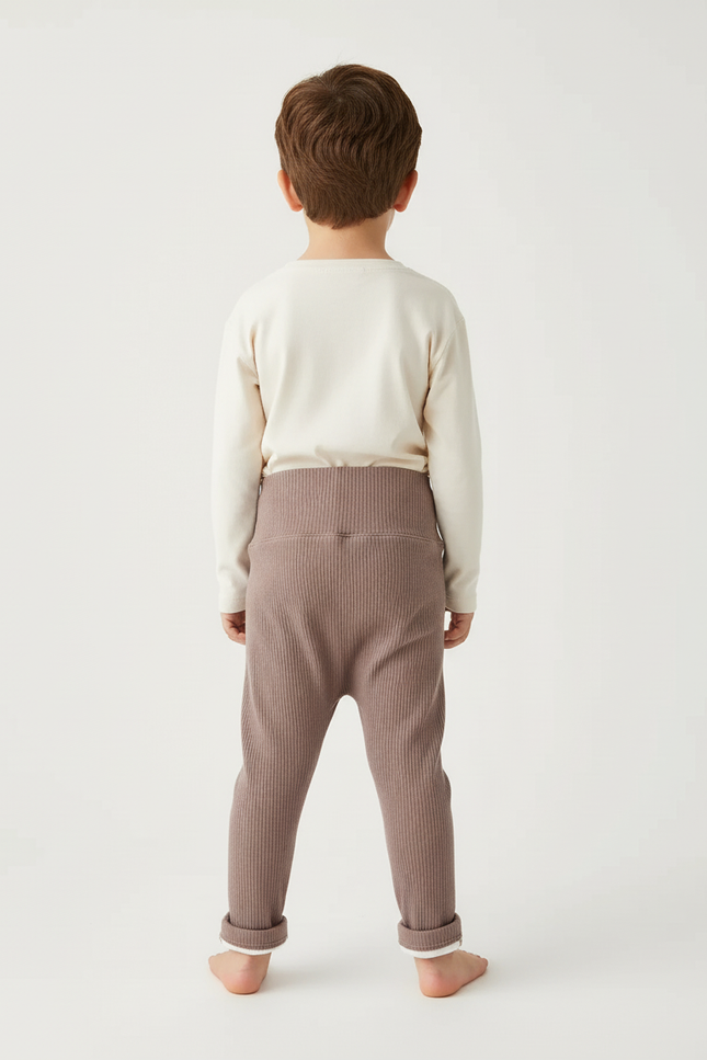 Pantalon Beige Côtelé Élastique Chaud Hiver Enfant - Maille - vue 2