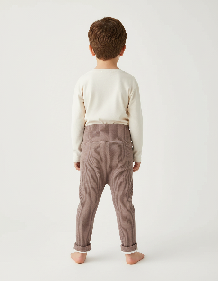 Pantalon Beige Côtelé Élastique Chaud Hiver Enfant - Maille - vue 2