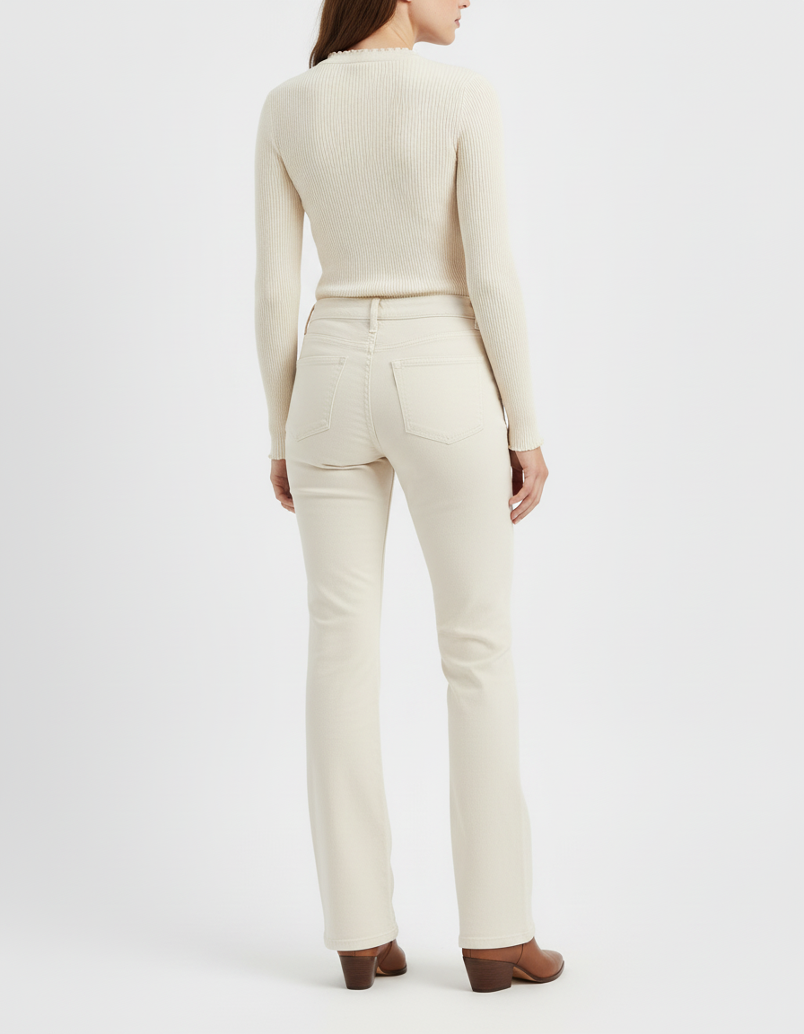 Pantalon Beige Droit Taille Haute Stretch Femme - Jean - vue 2