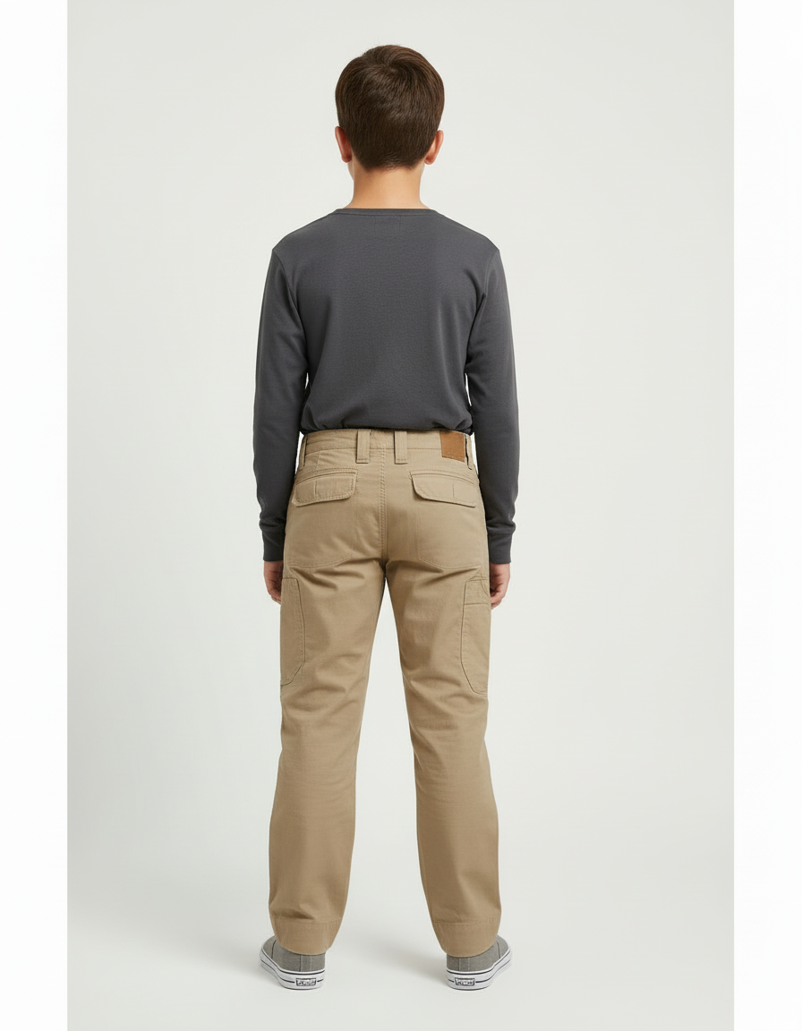 Pantalon Beige Cargo Enfant Multipoches Robuste - Gabardine - vue 2
