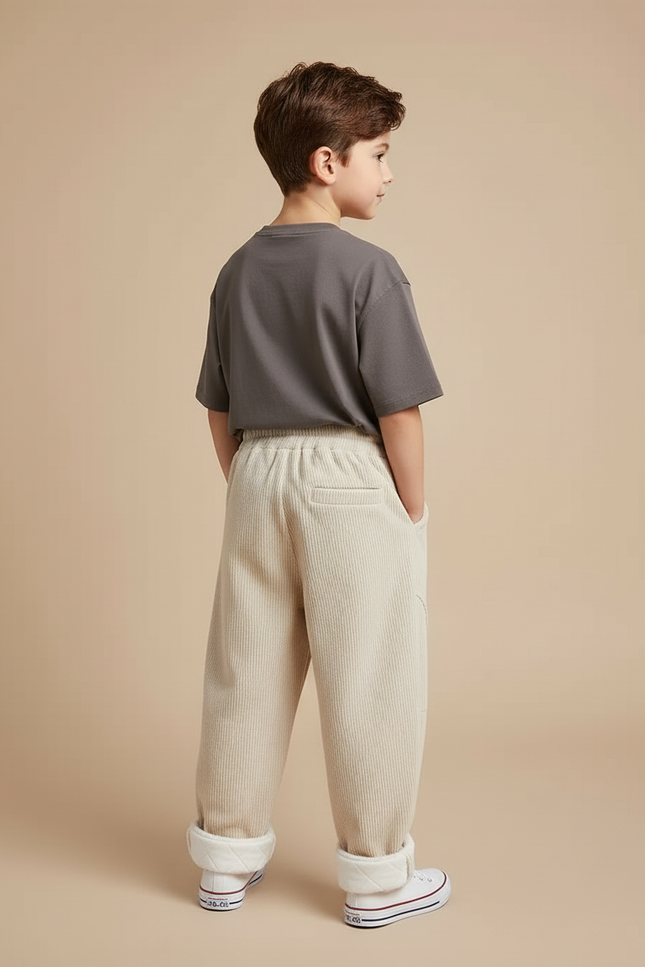 Pantalon Beige Côtelé Ample Doublé Polaire Enfant - Cordé - vue 2