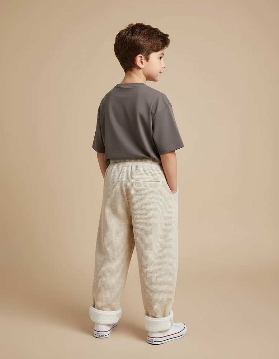 Pantalon Beige Côtelé Ample Doublé Polaire Enfant - Cordé - vue 2