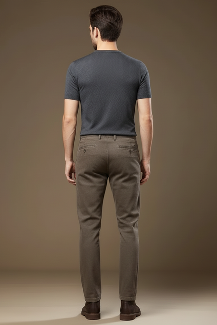Pantalon Beige Slim Décontracté Coton Élégant Homme - Marron - vue 2