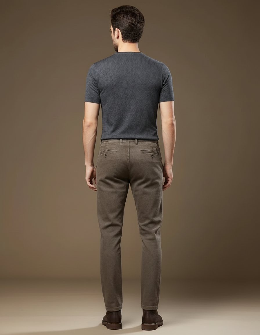 Pantalon Beige Slim Décontracté Coton Élégant Homme - Marron - vue 2