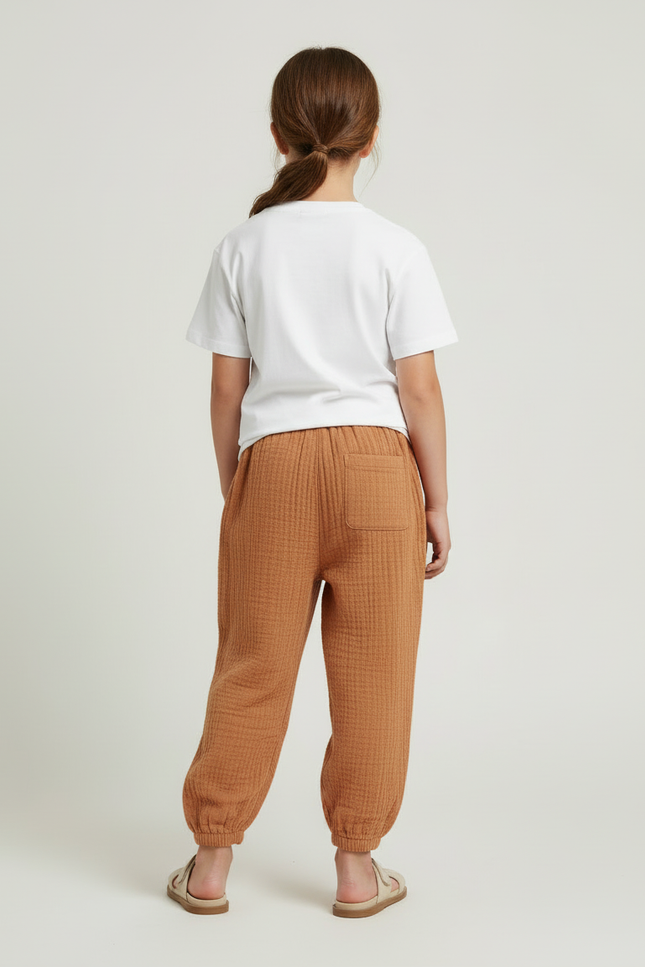 Pantalon Beige Coton Ample Confort Enfant - Orange - vue 2