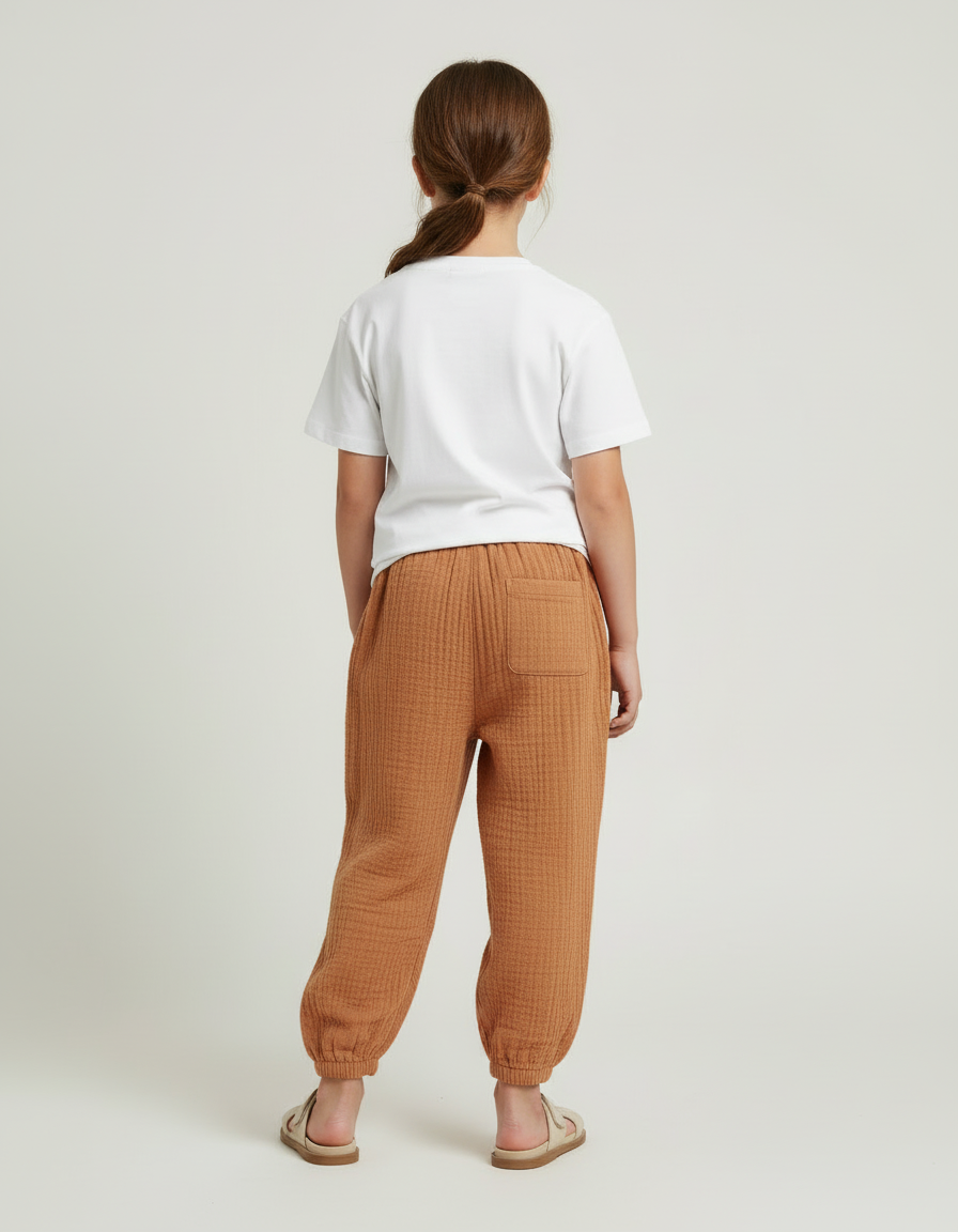 Pantalon Beige Coton Ample Confort Enfant - Orange - vue 2